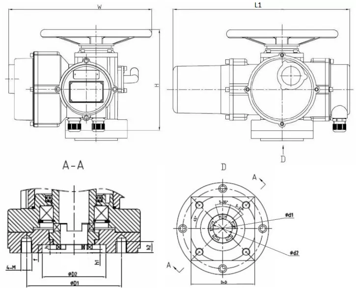 Задвижка клиновая 30с964нж Ду150 Ру25 фланцевая, корпус - сталь 25Л, материал клина - сталь WCB, уплотнение - металл, c ОСТ-фланцем, с электроприводом MT-N-030M-O2-220VAC-У1 пятикулачковым (GVWR2134M-2W-F-ОСТ)