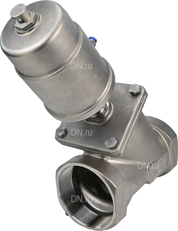 Клапан отсечной пневматический 3/4″ Ду20 Ру16, корпус - нержавеющая сталь SS316, резьбовой, Y-образный, корпус привода - нержавеющая сталь CF8M (VSP3232PV-T-1PNC)