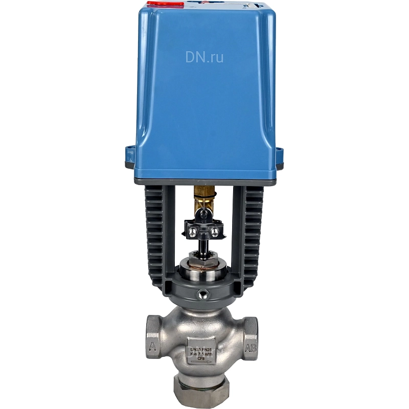 Клапан регулирующий 1″ Ду25 Ру25 двухходовой, односедельный, резьбовой, корпус - нержавеющая сталь AISI304, уплотнение - металл с электроприводом XCK220-1500 AC220V (VRg1-31M-PED-T)